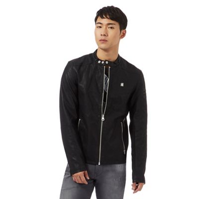 G-Star Raw Black embossed sleeve biker jacket
